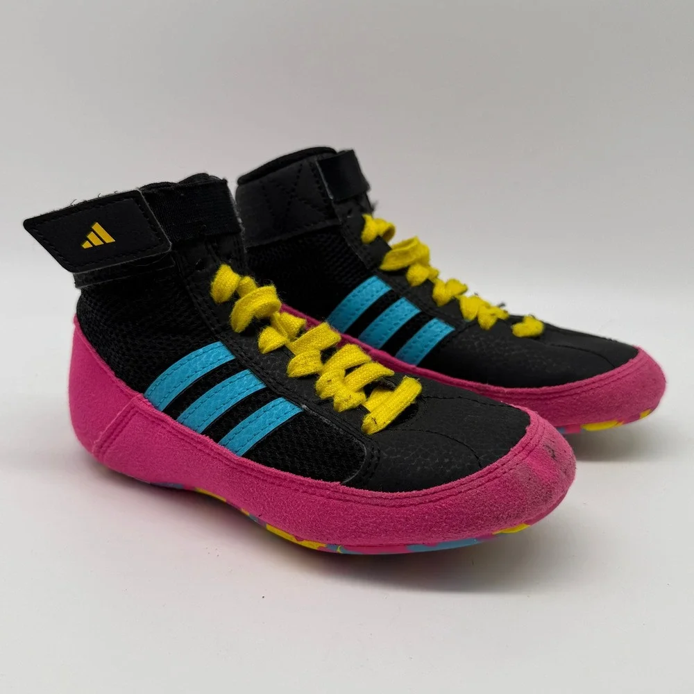 Adidas HVC Wrestling Shoes Kids 11K Black Pink Blue JQ4995 High Top Sneaker